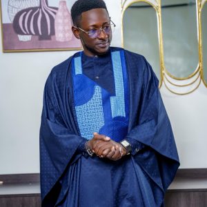 grand boubou 3 pièces bleu nuit "céleste" – broderies texturées – issa classic dakar