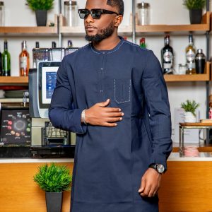 ensemble tradi moderne homme bleu nuit – coupe slim & broderies fines – livraison dakar & sénégal